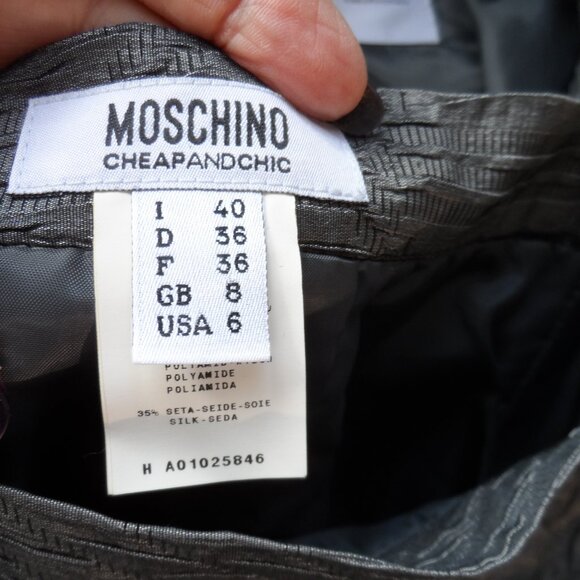 New Moschino CheapandChic Dark Gray Textured Silk Skirt Suit w/Back Bow Size 6 - Picture 15 of 16